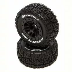 Duratrax SpeedTreads Shootout SC Front Rear Black Mounted (2): Traxxas Slash, ECX 4X4 for Tires & Wheels