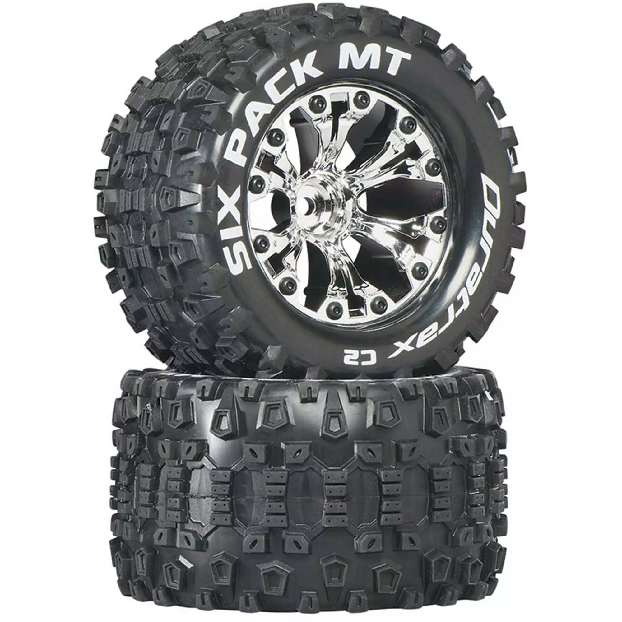 Duratrax Six-Pack MT 2.8" 2WD Mounted 1/2" Offset Tires, Chrome (2) for Tires & Wheels 3 Duratrax Six-Pack MT 2.8" 2WD Mounted 1/2" Offset Tires, Chrome (2) for Tires & Wheels
