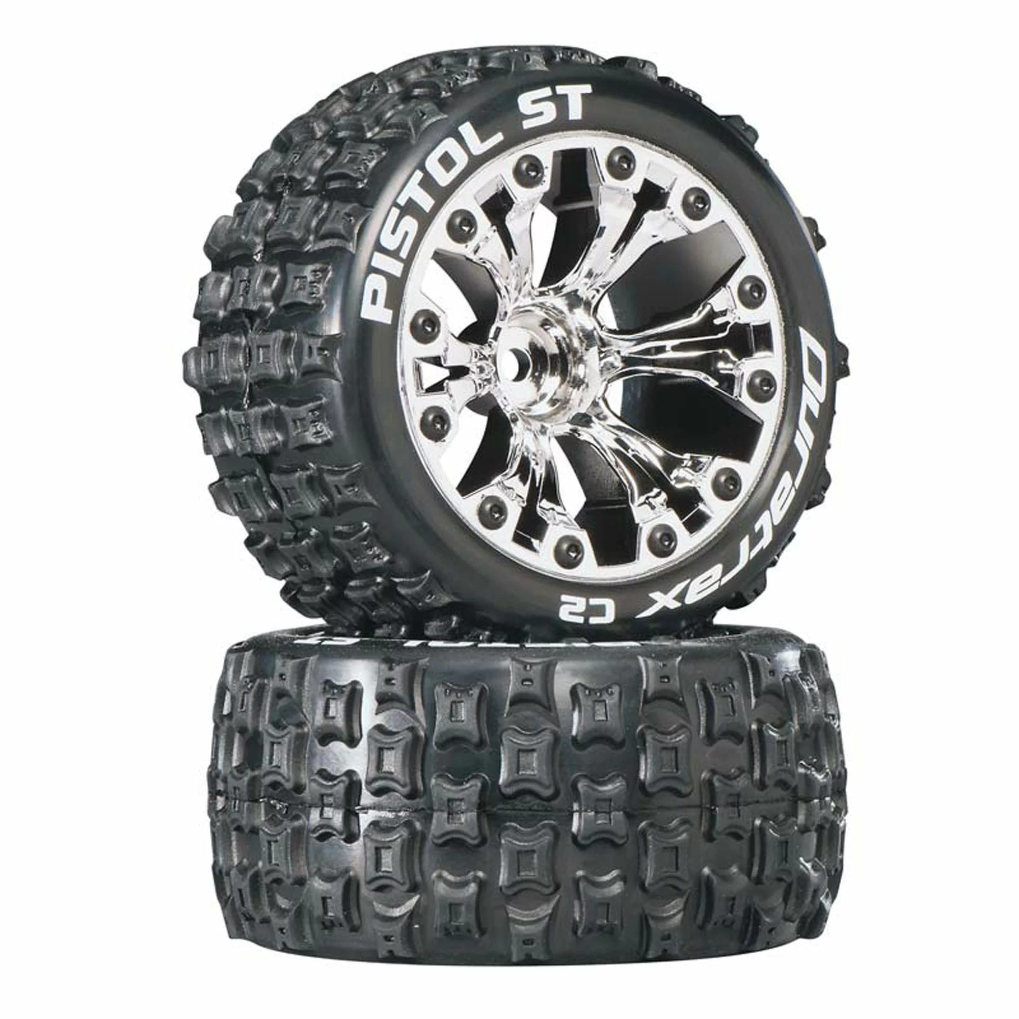 Duratrax Pistol ST 2.8" Mounted 1/2" Offset C2 Tires, Chrome (2) for Tires & Wheels 3 Duratrax Pistol ST 2.8" Mounted 1/2" Offset C2 Tires, Chrome (2) for Tires & Wheels