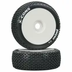 Duratrax X-Cons 1/8 C3 Mounted Buggy Tires, White (2) for Tires & Wheels