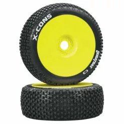 Duratrax X-Cons 1/8 C3 Mounted Buggy Tires, Yellow (2) for Tires & Wheels