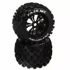 Duratrax FAZE 1/8 MT Mounted 0 Offset, 17mm Black (2) for Tires & Wheels