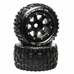 Duratrax Lockup MT Belt 2.8" Mounted Front/Rear Tires, .5 Offset 17mm, Black (2) for Tires & Wheels