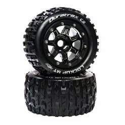 Duratrax Lockup MT Belt 2.8" Mounted Front/Rear Tires, .5 Offset 17mm, Black Chrome (2) for Tires & Wheels