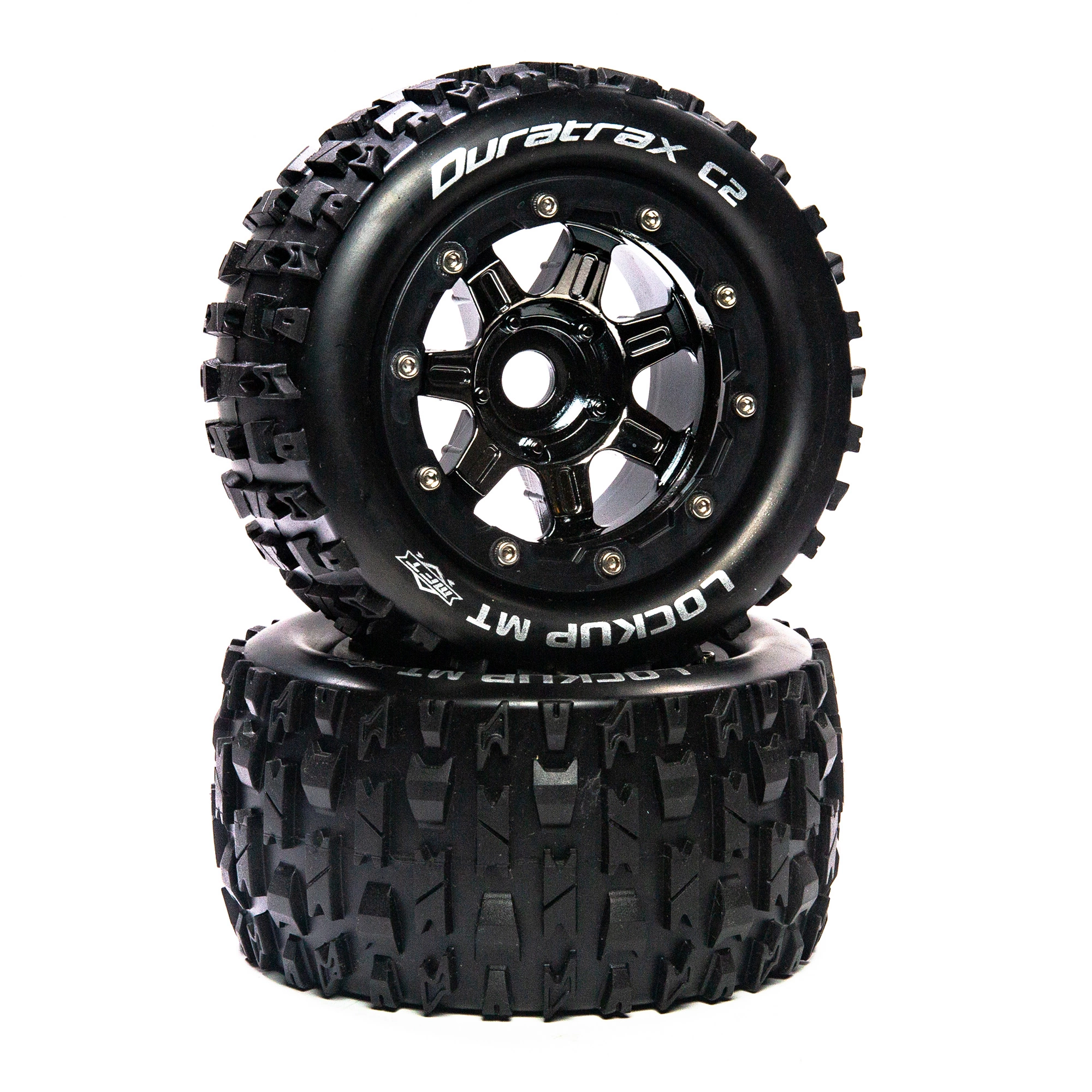 Duratrax Lockup MT Belt 2.8" Mounted Front/Rear Tires, .5 Offset 17mm, Black Chrome (2) for Tires & Wheels 3 Duratrax Lockup MT Belt 2.8" Mounted Front/Rear Tires, .5 Offset 17mm, Black Chrome (2) for Tires & Wheels