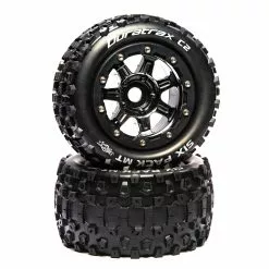 Duratrax SixPack MT Belt 2.8" Mounted Front/Rear Tires .5 Offset 17mm, Black Chrome (2) for Tires & Wheels