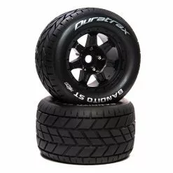 Duratrax Bandito ST Belt 3.8" Mounted Front/Rear Tires .5 Offset 17mm, Black (2) for Tires & Wheels