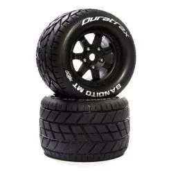 Duratrax Bandito MT Belt 3.8" Mounted Front/Rear Tires 0 Offset 17mm, Black (2) for Tires & Wheels