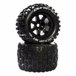 Duratrax Lockup MT Belt 3.8" Mounted Front/Rear Tires .5 Offset 17mm, Black (2) for Tires & Wheels