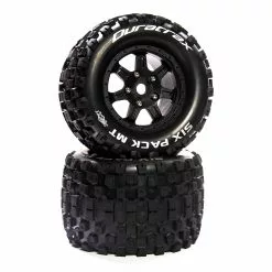 Duratrax Six Pack MT Belt 3.8" Mounted Front/Rear Tires 0 Offset 17mm, Black (2) for Tires & Wheels